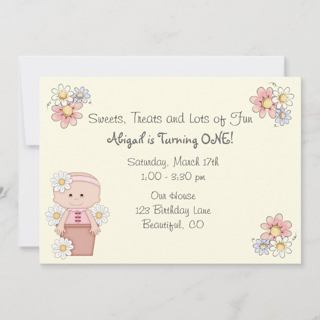 Pot à fleurs Baby 1er anniversaire Invitations pou (Devant)