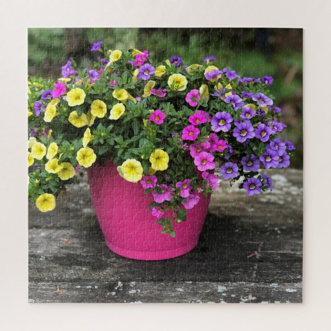 Pot de fleurs roses et jaunes Puzzle floral en piè (Vertical)