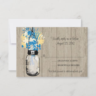 Pot de maçon et carte en bois rustiques des fleurs