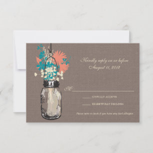 Pot et fleurs sauvages de maçon de carte de RSVP