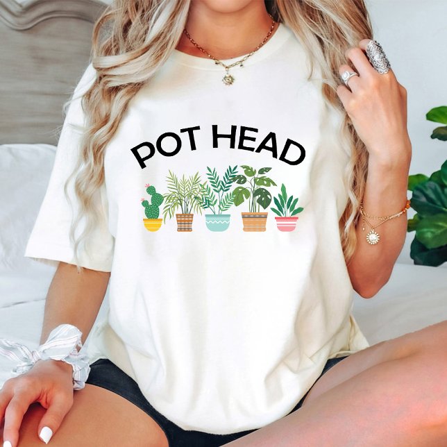 Pot Head Indoor Gardener Mama Birthday weiß T-Shirt (Funny Pot Head Indoor Gardener Plant Based White Throw Pillow)