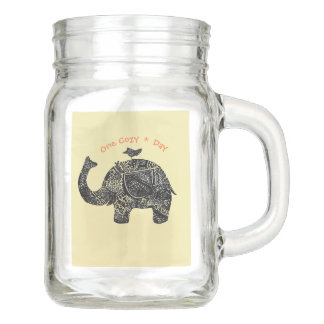 Pot Mason Un éléphant et un oiseau sur sa tête