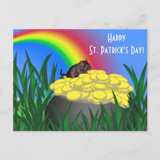Pot of Gold mit Gerbil - St Patrick's Day Postcard Postkarte (Vorderseite)