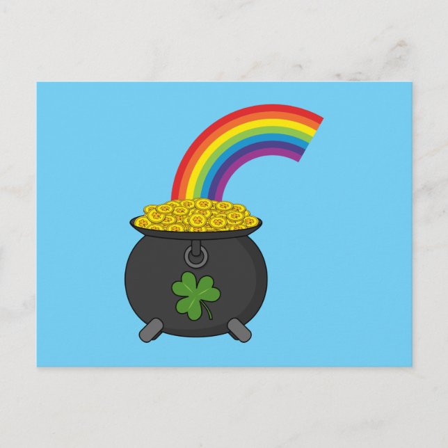 Pot of Gold Rainbow Cartoon Feiertagspostkarte (Vorderseite)
