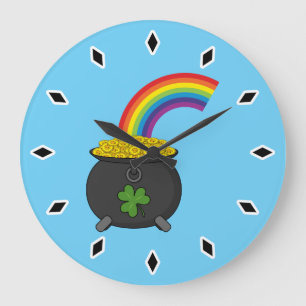 Pot of Gold Rainbow Cartoon Große Wanduhr