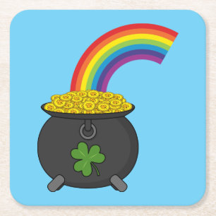 Pot of Gold Rainbow Cartoon Rechteckiger Pappuntersetzer