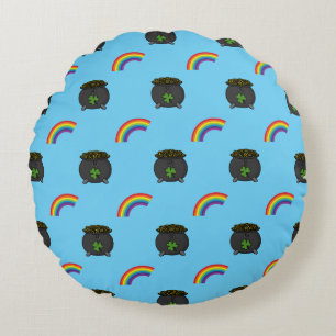 Pot of Gold Rainbow Cartoon Rundes Kissen
