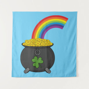 Pot of Gold Rainbow Cartoon Wandteppich