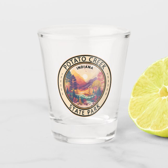 Potato Creek Staat Park Indiana Emblem Schnapsglas (Vorderseite)
