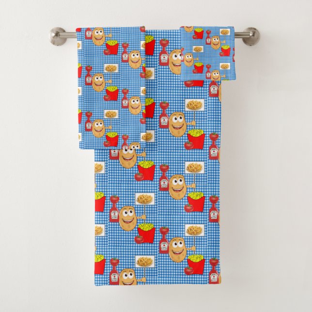Potato French Fries Blue Hands Badezimmer Handtuch Badhandtuch Set (Insitu)