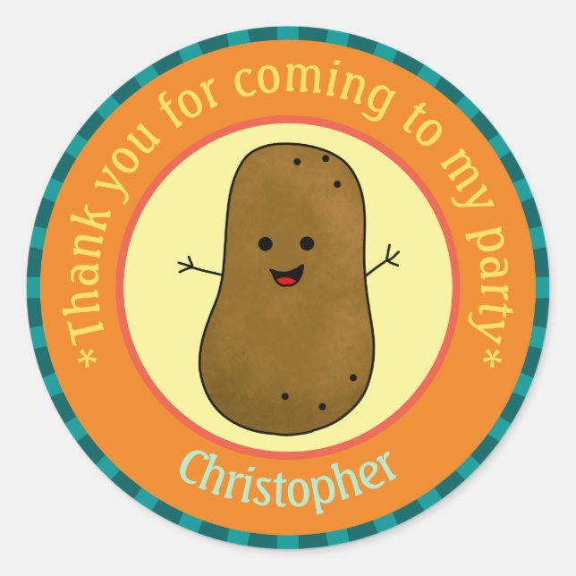 Potato Party Danke Personalisiert Runder Aufkleber (Vorderseite)