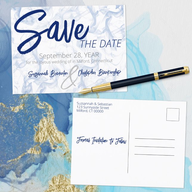 Poteau de Faire-part blanc et bleu fumée minimalis (Créateur téléchargé)