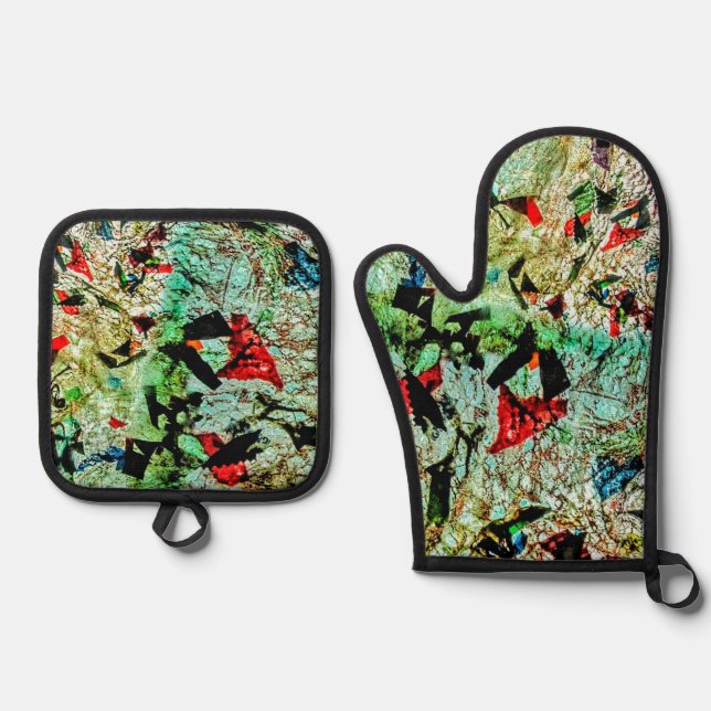 Pothalter und Backofen Mitt weiß strukturiert abst Ofenhandschuh & Topflappen-Set (Vorderseite)