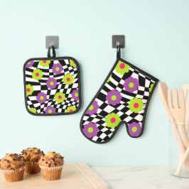 Potholder und Ofen Mitt mit Schachbrettern und Blu Ofenhandschuh & Topflappen-Set