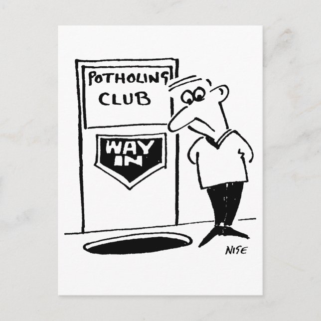 Potholing Club Eintritt in den Cartoon Postkarte (Vorderseite)