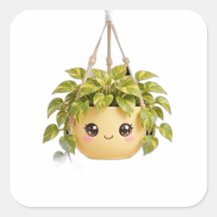 Pothos Kawaii Indoor-Pflanzen-Aufkleber Quadratischer Aufkleber