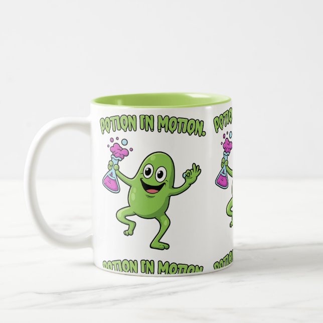 Potion in Motion Funny Dancing Monster Science Lab Zweifarbige Tasse (Links)