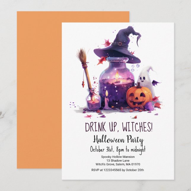 Potions Pumpkin Ghost Hexenhut Halloween-Party Einladung (Vorne/Hinten)