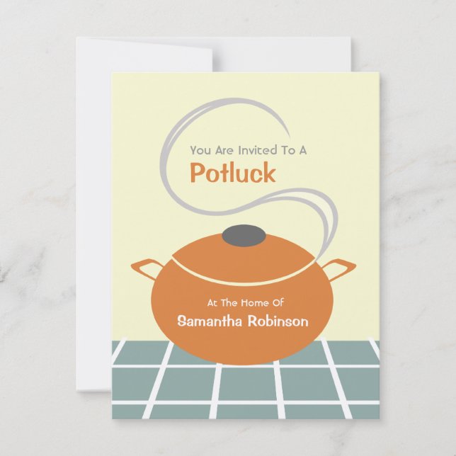 Potluck Invite - Orange & Blue Kitchen Einladung (Vorderseite)