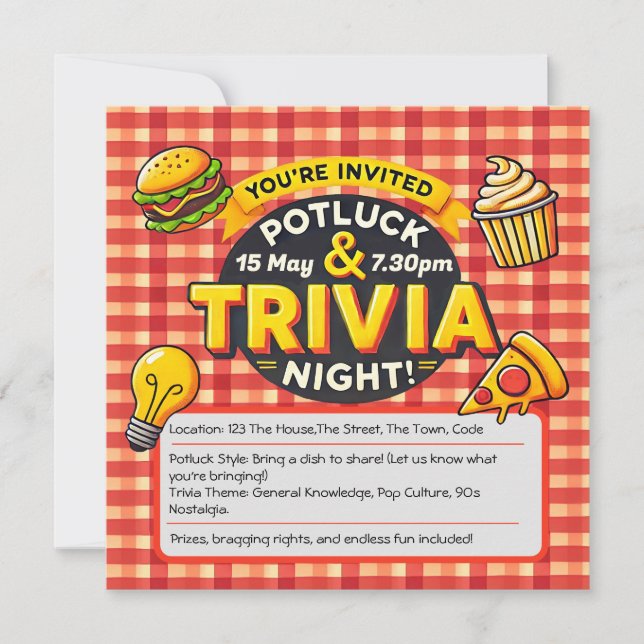 Potluck und Trivia Nacht laden zum Glück des Potts Einladung (Vorderseite)
