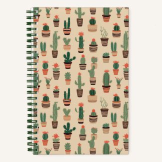 Pots Cactus Cute Personnalisés Carnet Spiral 8,5" 