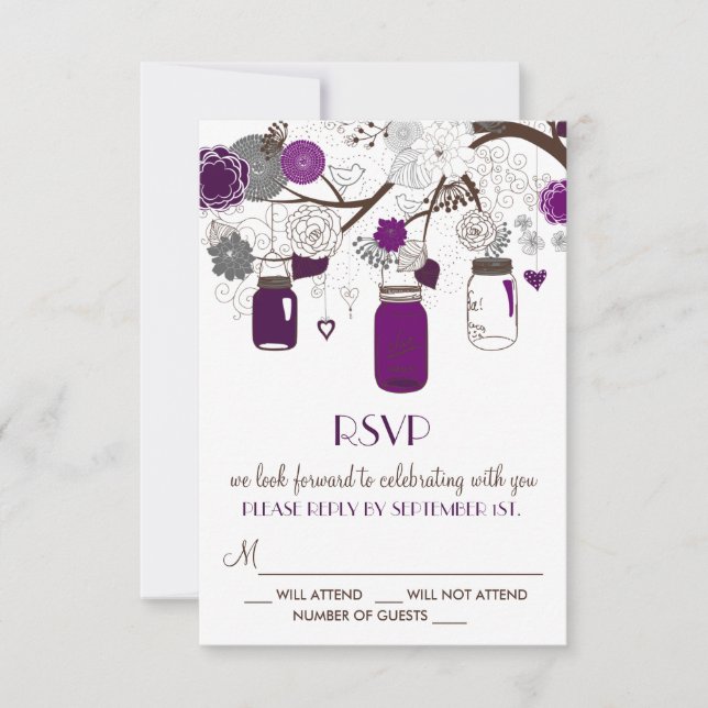 Pots et fleurs de Mason violet carte RSVP de maria (Devant)