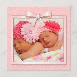 Pots roses Twin Girls Baby Photo Faire-part de nai