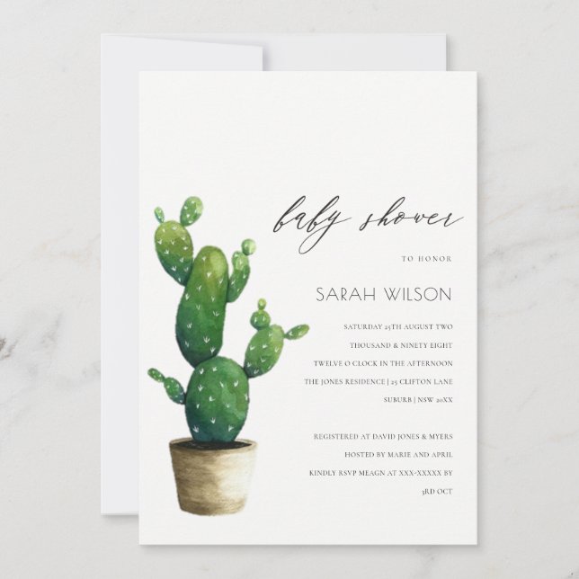Potted Cactus Green Foliage Baby Shower Einladung (Vorderseite)
