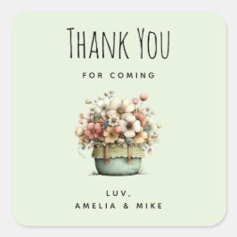 Potted Flowers Cozy Shabby Style Cute Thank You Quadratischer Aufkleber