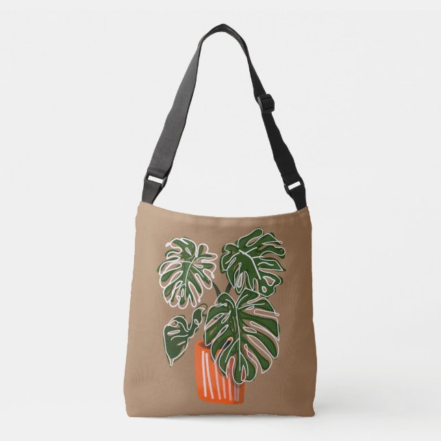 Potted Monstera Pflanze Crossbody Pflanze Tragetaschen Mit Langen Trägern (Vorderseite)