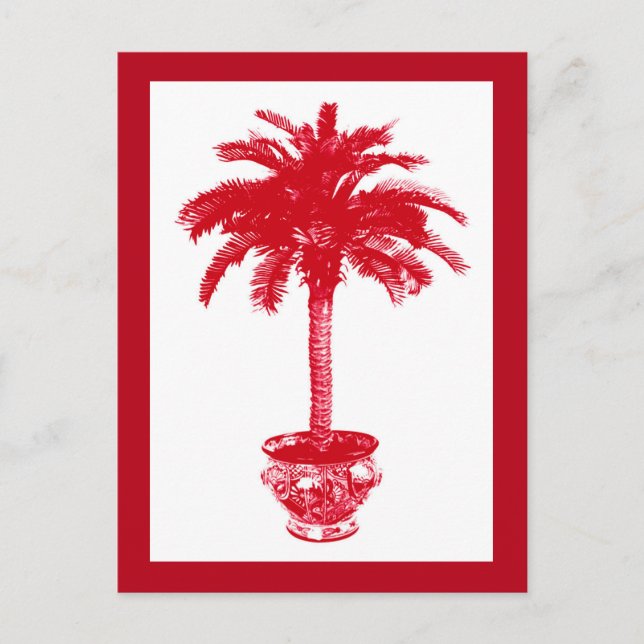 Potted Palm Tree, Deep Red and White Postcard Postkarte (Vorderseite)
