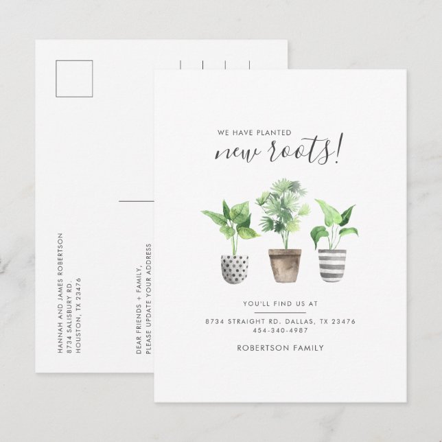 Potted Pflanze Boho Neue Adresse Botanische Bewegu Ankündigungspostkarte (Vorne/Hinten)