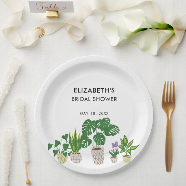 Potted Pflanze Brautparty Grüne Personalisiert Pappteller (Hochzeit)
