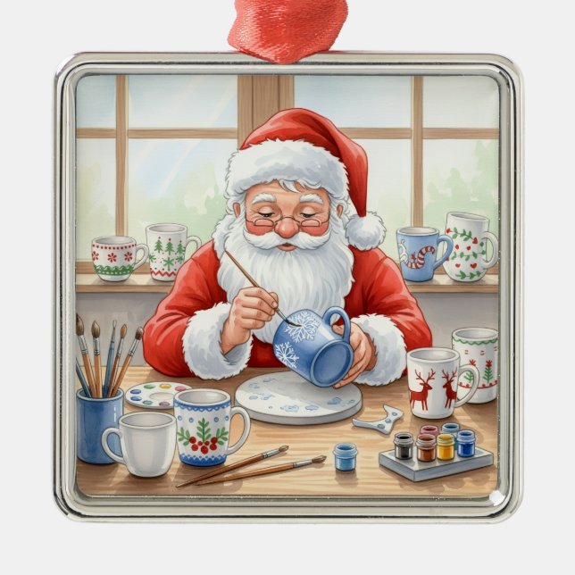 Pottery Painting Santa Claus  Ornament Aus Metall (Vorne)