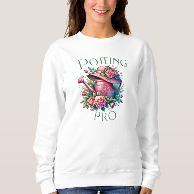 Potting Pro Pink Watering Can Garden Sweatshirt (Vorderseite)