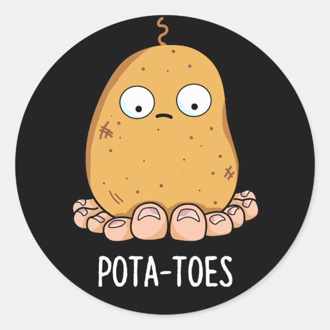 Pottoes Funny Potato with Toes Pun Dark BG Runder Aufkleber (Vorderseite)