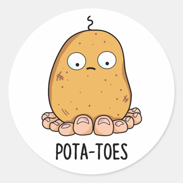 Pottoes Funny Potato with Toes Pun Runder Aufkleber (Vorderseite)