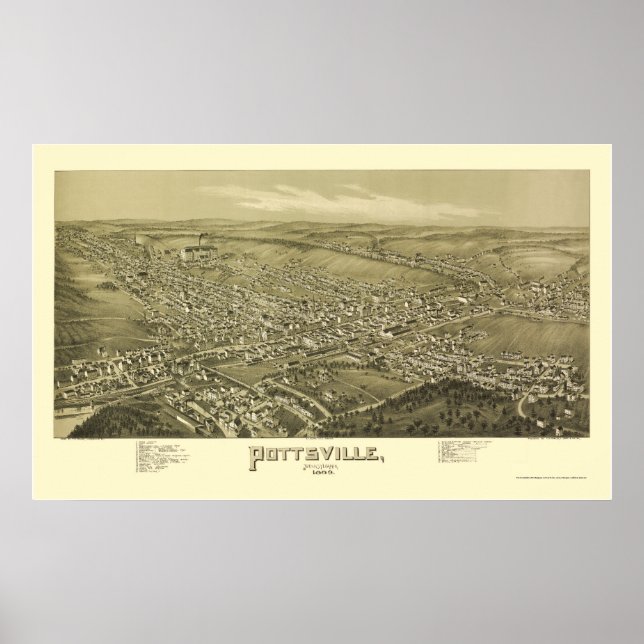 Pottsville, PA Panorama Karte - 1889 Poster (Vorne)