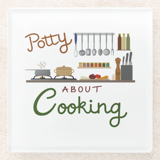 Potty about Cooking Illustration Design Glasuntersetzer (Vorderseite)
