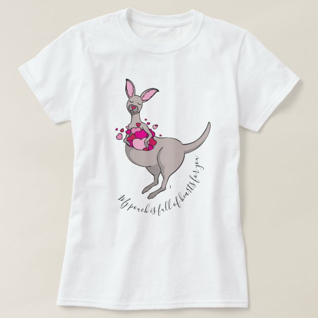 Pouch von rosa Herzen grau Känguru Grafik T - Shir T-Shirt (Design vorne)