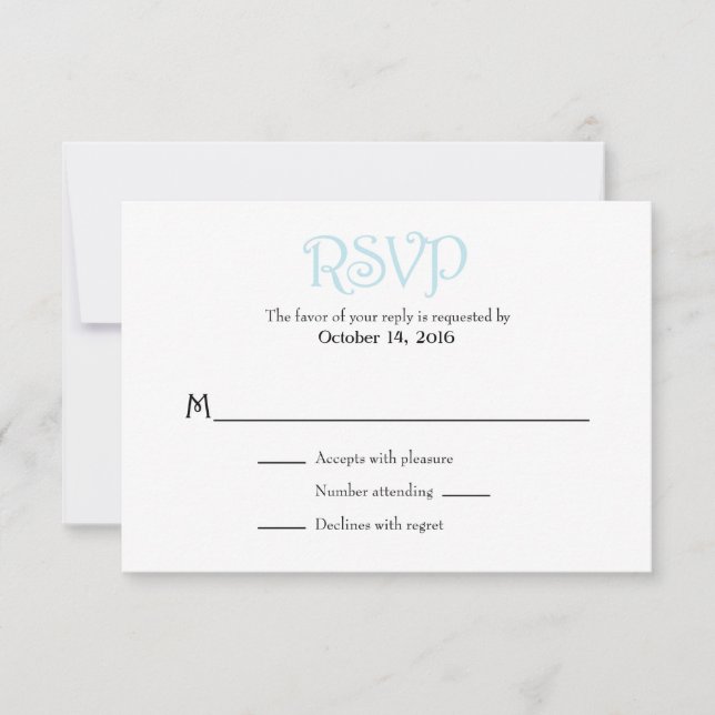 Poudre Bleu Blanc Plaine Simple Mariage Cartes RSV (Devant)