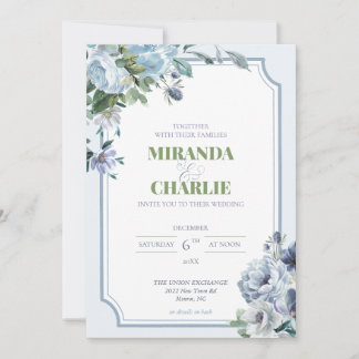 Poudre Bleu hiver Mariage Invitation