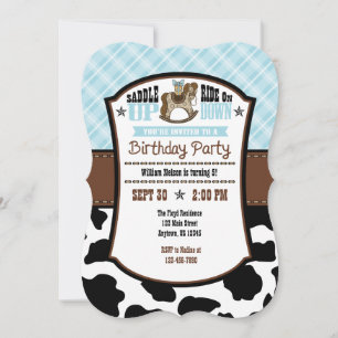 Poudre Bleu Plaid Cowboy Invitation d'anniversaire