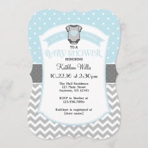 Poudre bleu Polka point Chevron Invitation Baby sh