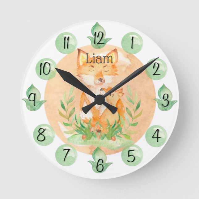 Pouf personnalisable Baby Fox Horloge maternelle M (Recto)