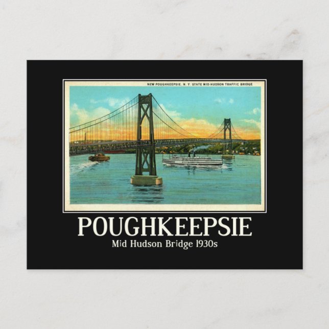 Poughkeepsie NY Mid Hudson Bridge 1930er Postkarte (Vorderseite)