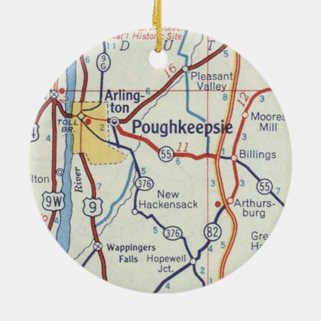 Poughkeepsie NY Vintag Map Keramik Ornament (Hinten)