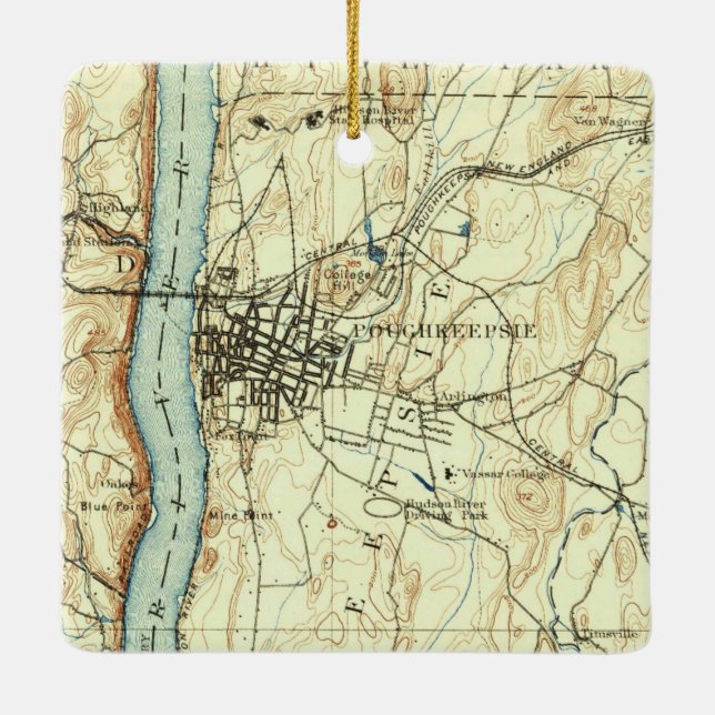 Poughkeepsie NY Vintag Map Keramikornament (Rückseite)