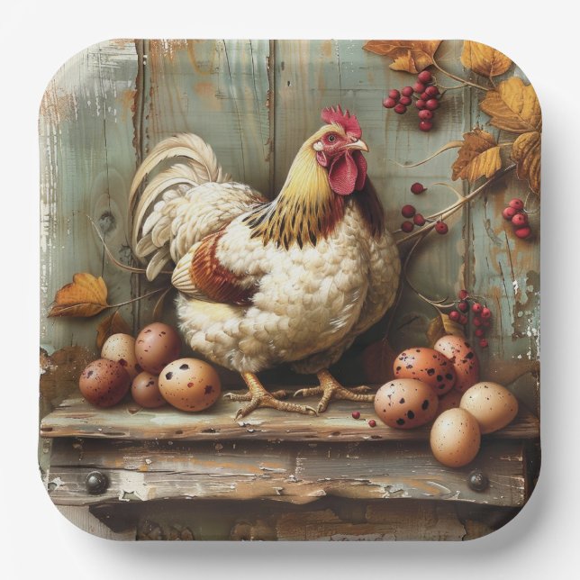 Poulailler rustique en assiette en carton (Recto)
