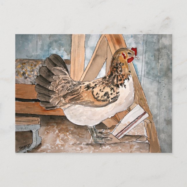 poule au poulet animal portrait carte postale art (Devant)
